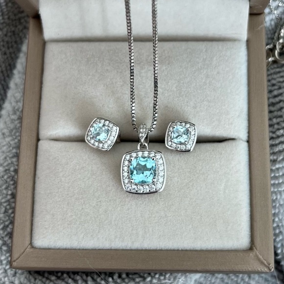 Blue Topaz Stud Earrings 925 Sterling Silver - Picture 8 of 13